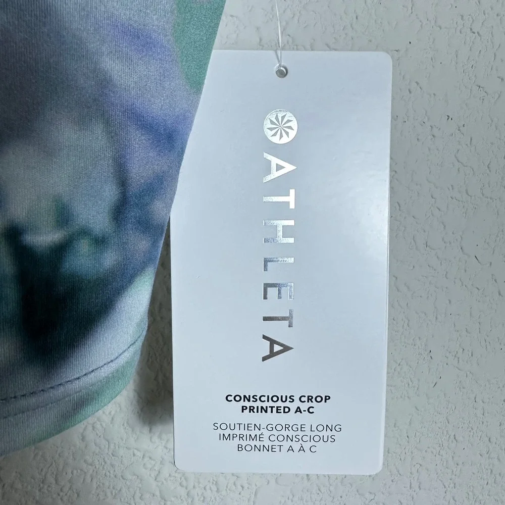 Athleta Conscious Crop Printed A-C Blue Green Tie Dye Powervita Tank Top XS NEW